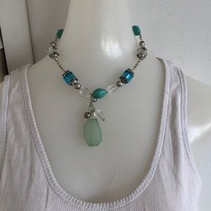 Avon Blue & Green Necklace and Earrings Costume Jewelry Set
